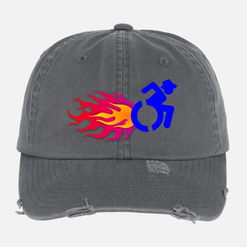 Rollstuhlfahrer mit Flammen # - Flexfit Vintage Destroyed Cap - Dunkelgrau
