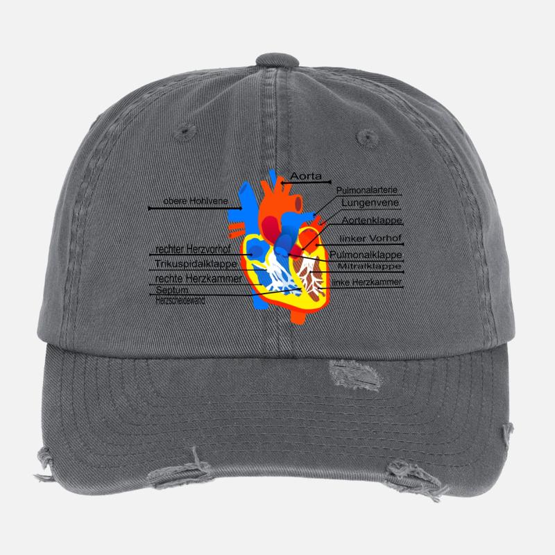 Anatomisches Herz, Cor, - Flexfit Vintage Destroyed Cap - Dunkelgrau