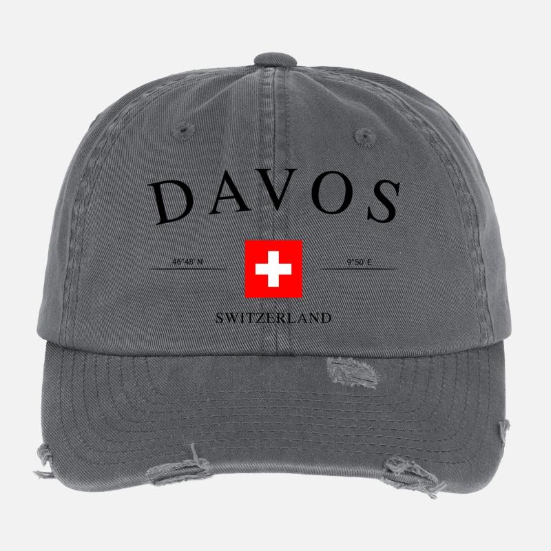 Davos Schweiz – Urlaub Souvenir & Geschenk Flexfit Vintage Destroyed Cap