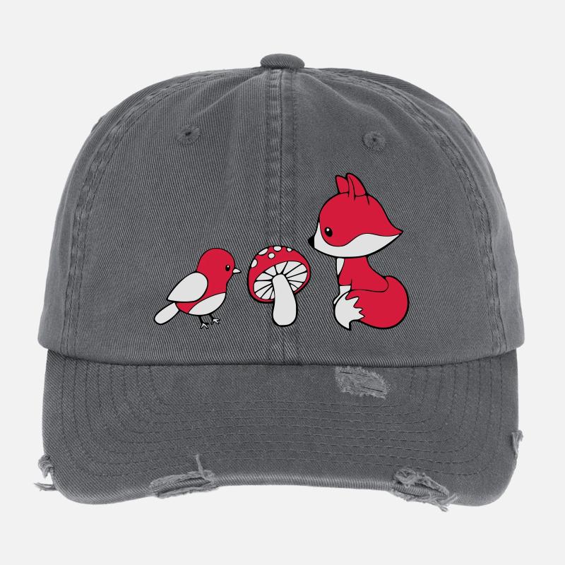 Fuchs Pilz Vogel - Flexfit Vintage Destroyed Cap - Dunkelgrau