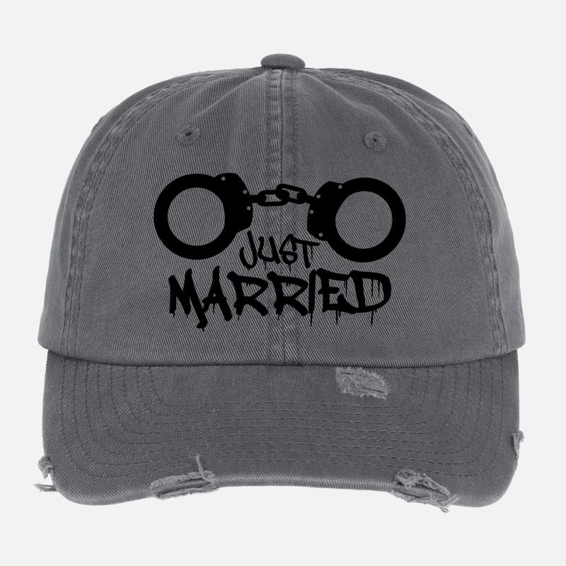 Just married Handschellen Gefangen lustig Flexfit Vintage Destroyed Cap