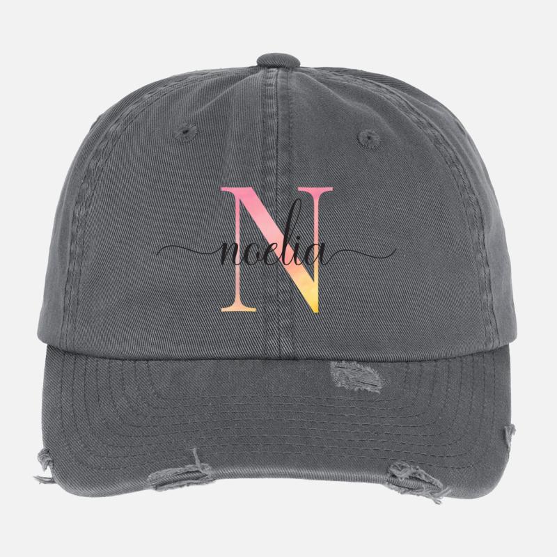 N | Monogram | Name | Noelia |Watercolor Flexfit Vintage Destroyed Cap