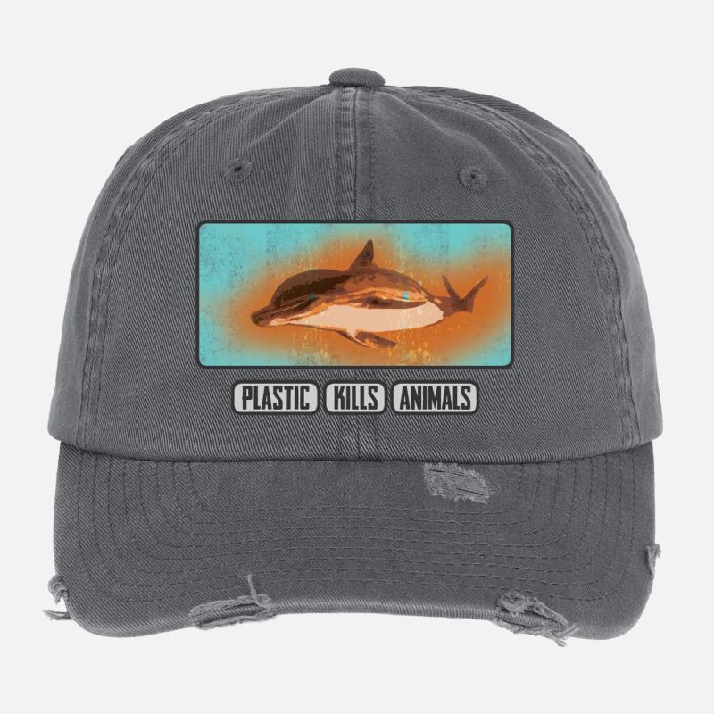 Underwater world against plastic waste with dolphin Flexfit Vintage Destroyed Cap