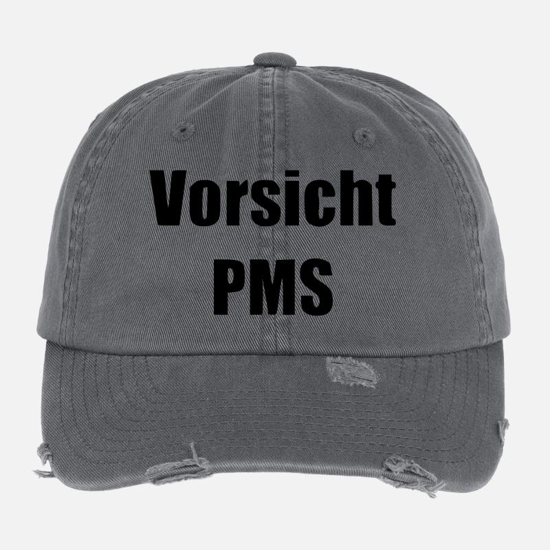 Vorsicht PMS Warnung Frau Periode Flexfit Vintage Destroyed Cap
