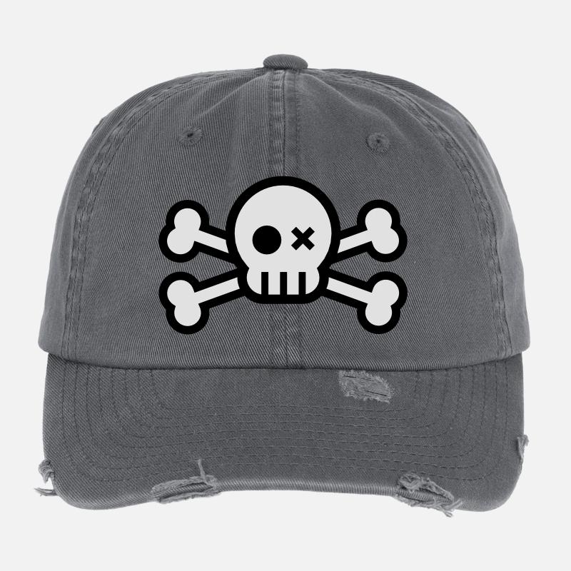 skull and crossbones Flexfit Vintage Destroyed Cap