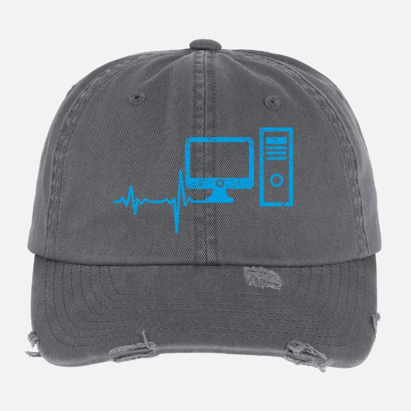 Geschenk Heartbeat Computer PC Flexfit Vintage Destroyed Cap
