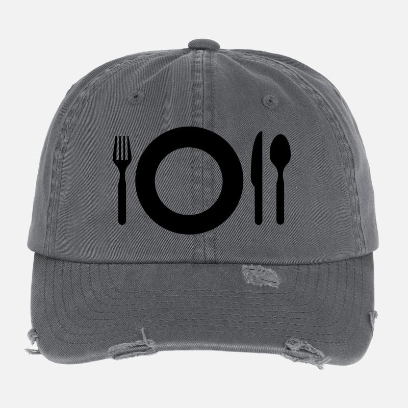 Besteck Grafik ESSEN HUNGER GESCHENKIDEE Flexfit Vintage Destroyed Cap