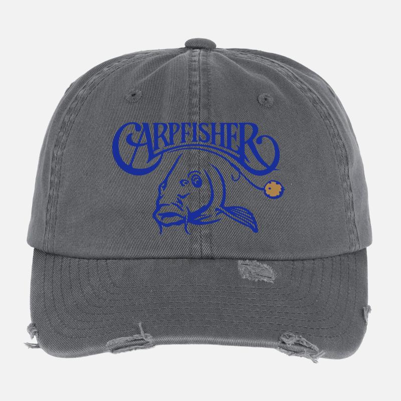 carpfisher_mit_karpfen_und_boilie_2c Flexfit Vintage Destroyed Cap