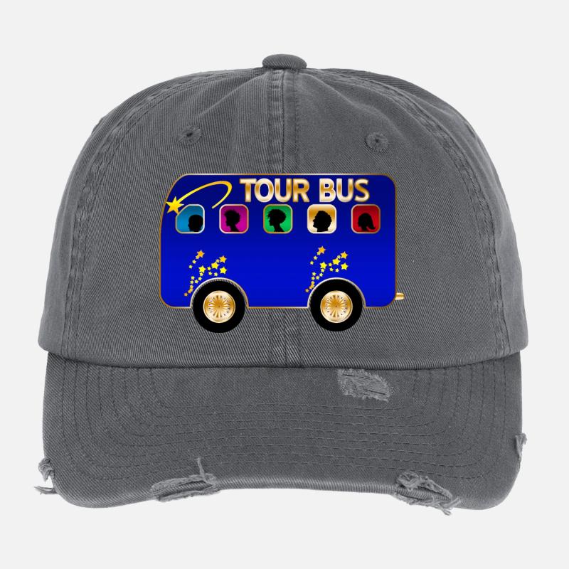 Silhouette d’autobus touristique éclatée sur bleu Casquette vintage effet usé Flexfit