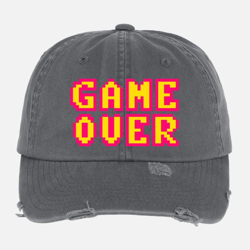 Game Over retrogaming vintage pixels Casquette vintage effet usé Flexfit