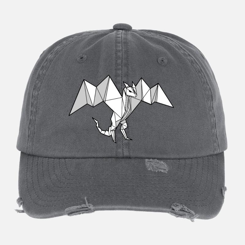 Geometrischer Drachen Origami Flexfit Vintage Destroyed Cap