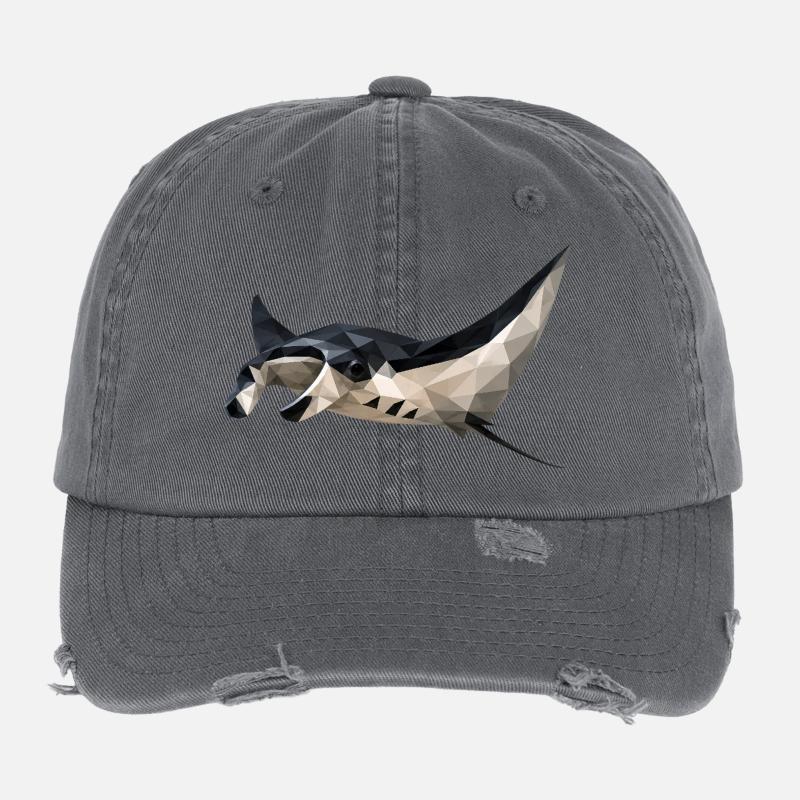 Geometrischer Mantarochen Kunstdruck Flexfit Vintage Destroyed Cap
