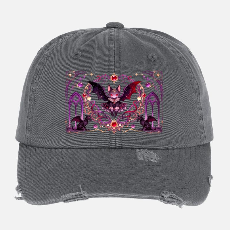 Gothic Vampire Cat Dark Fantasy Witchy Design Flexfit Vintage Destroyed Cap