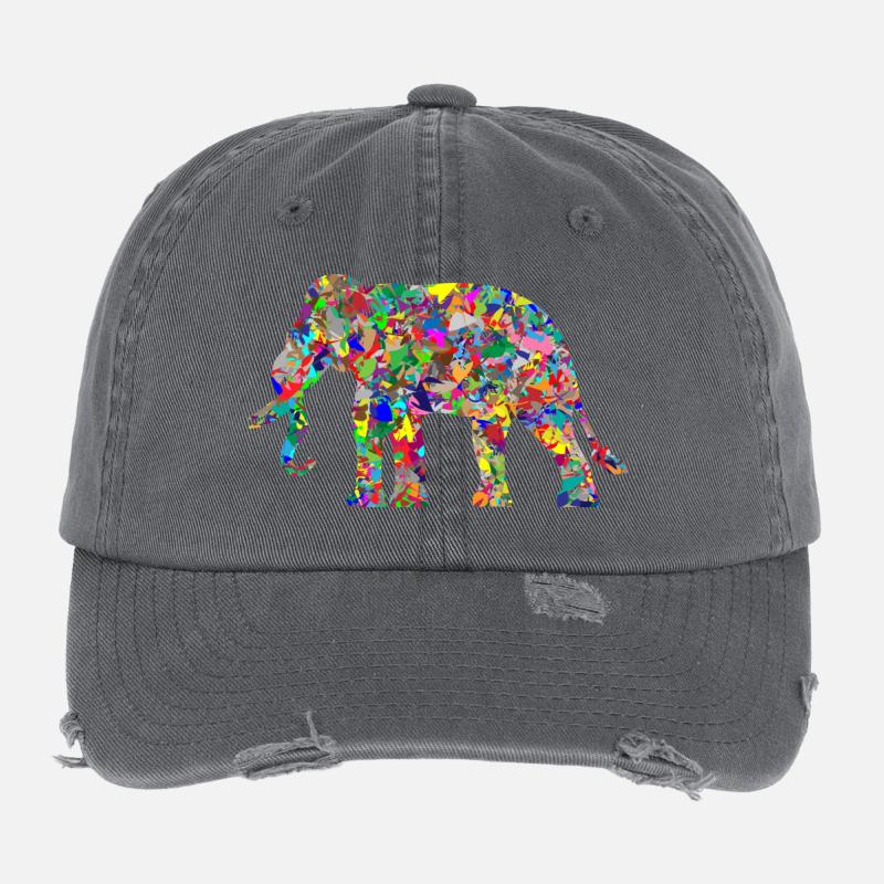 Elefant bunte Farbkleckse Geschenk Geschenkidee Flexfit Vintage Destroyed Cap