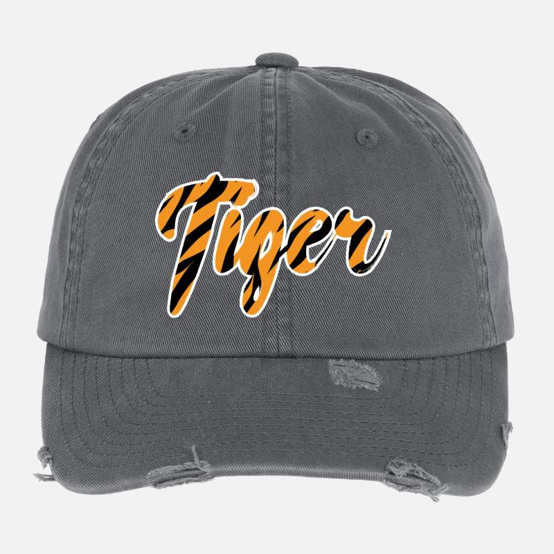 Tiger lettering pattern black stripes Flexfit Vintage Destroyed Cap