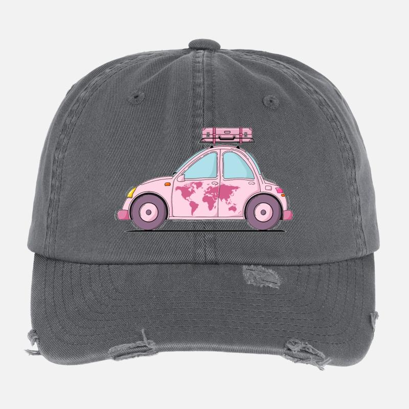 Auto mit Koffer Herz Rosa Flexfit Vintage Destroyed Cap