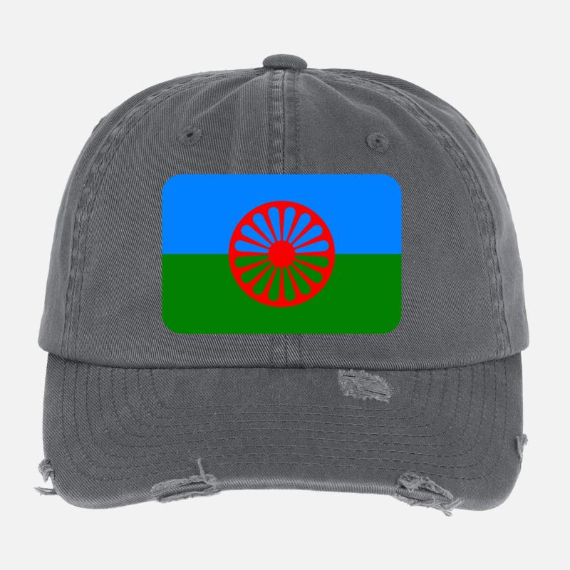 ROMANI FLAG round corner 400 dpi Flexfit Vintage Destroyed Cap