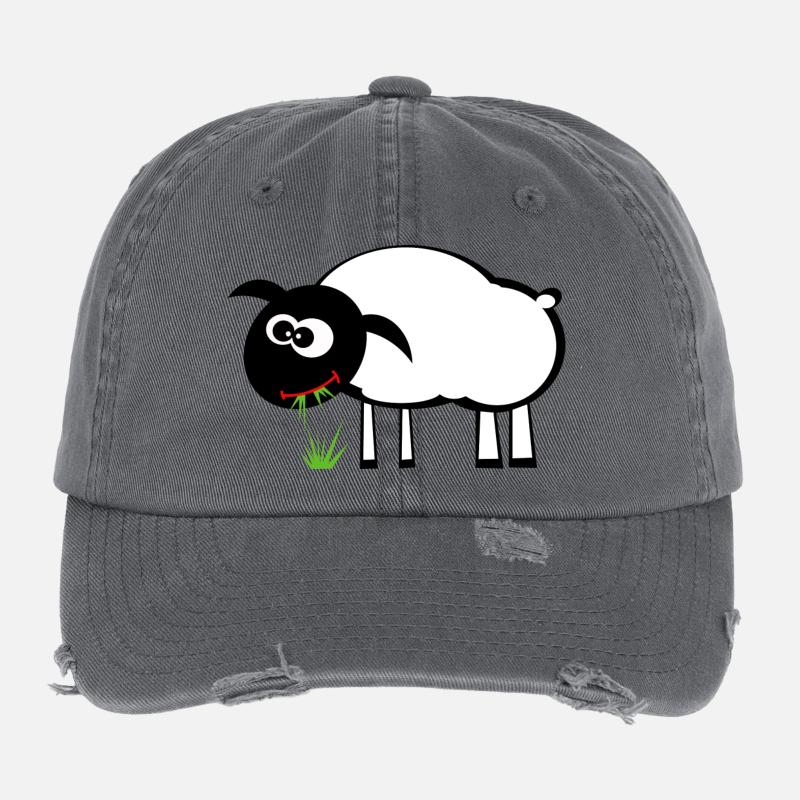 Karikatur Schaf mit Grasfresser - Flexfit Vintage Destroyed Cap - Dunkelgrau