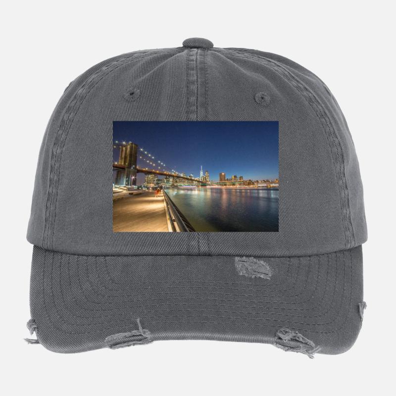 Panoramic View Brooklyn Bridge and Skyline Flexfit Vintage Destroyed Cap