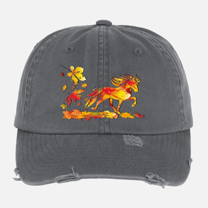 Herbstpferd aus Blattkunst Flexfit Vintage Destroyed Cap
