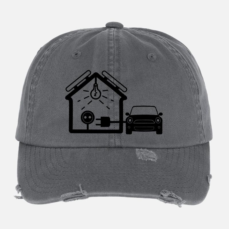 House with solar panels car Flexfit Vintage Destroyed Cap