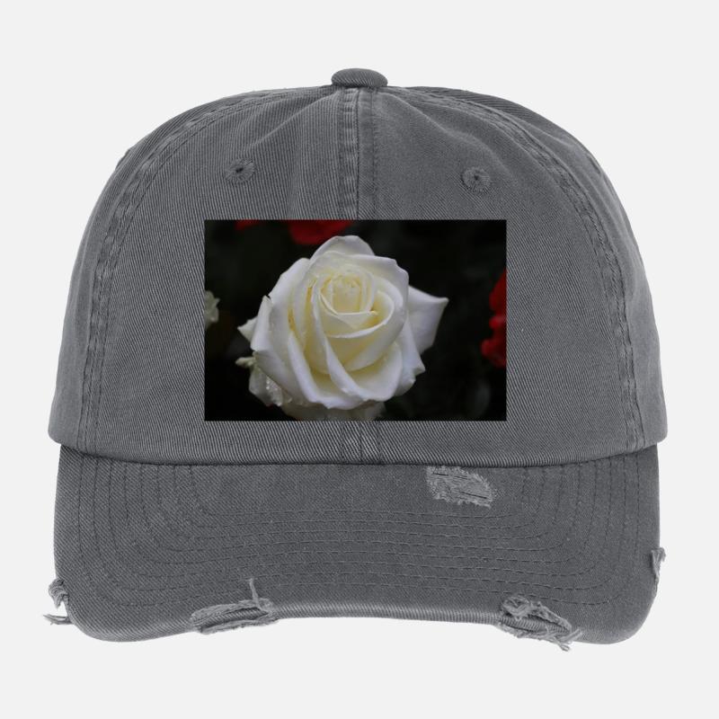 rose blanche - Casquette vintage effet usé Flexfit - charbon