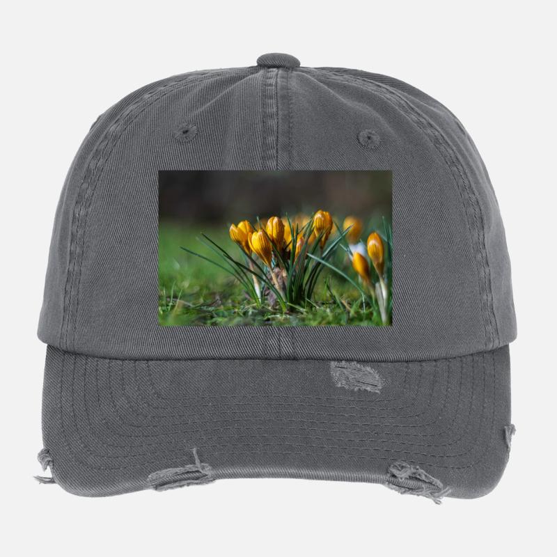 Gros plan de fleurs Casquette vintage effet usé Flexfit