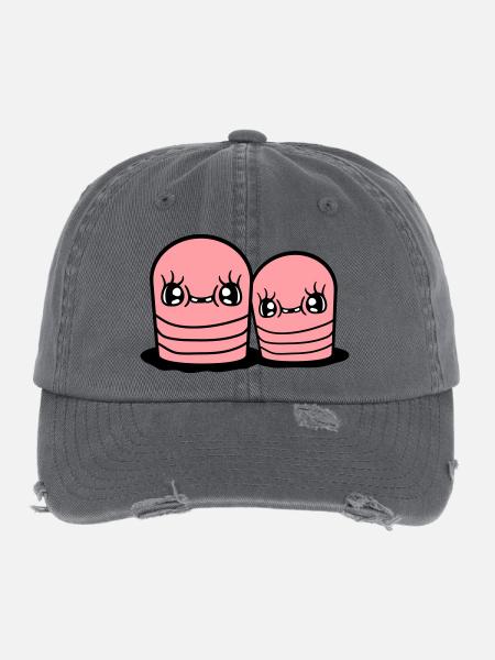2 vers couple amis regarder trous dans le sol heureux - Casquette vintage effet usé Flexfit - charbon - Devant