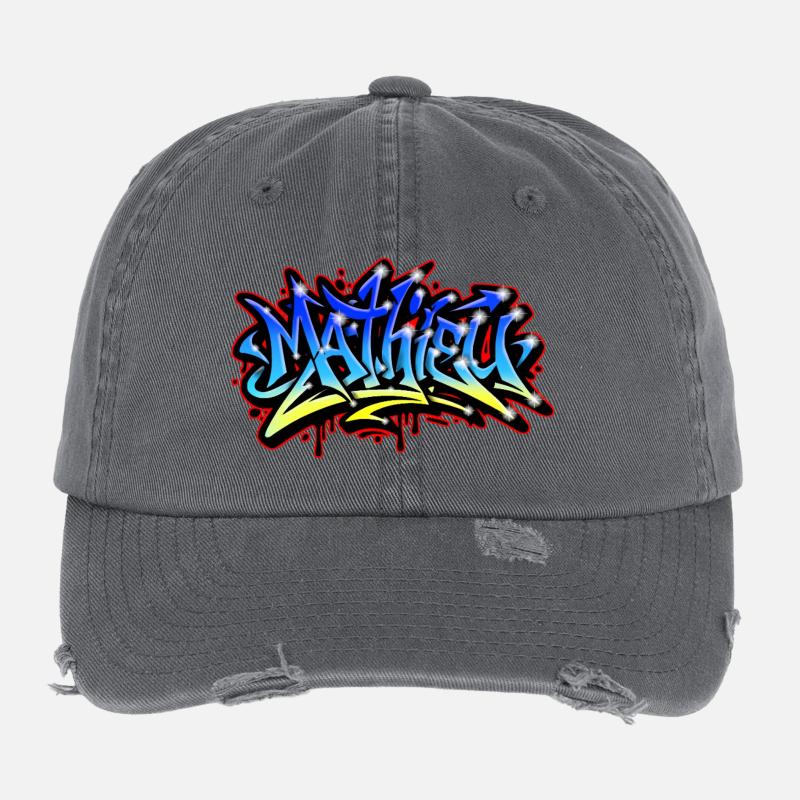 Mathieu Graffiti Printable Blue Yellow Flexfit Vintage Destroyed Cap