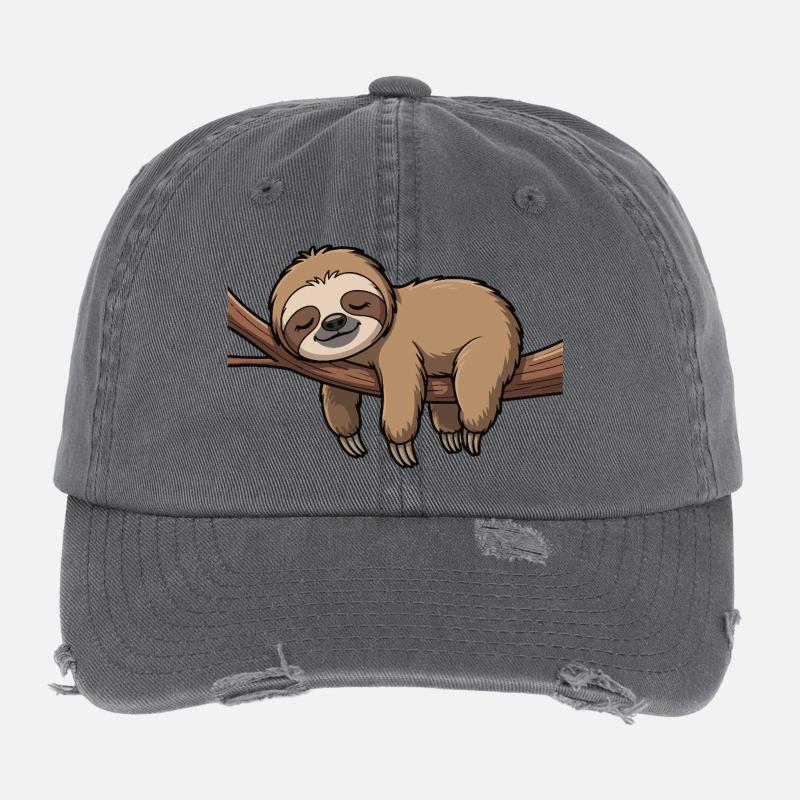 Sleeping sloth on branch Flexfit Vintage Destroyed Cap