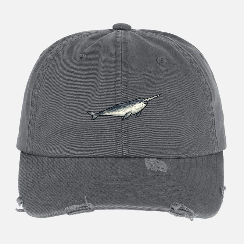 Geometric Narwhal Polygon Flexfit Vintage Destroyed Cap
