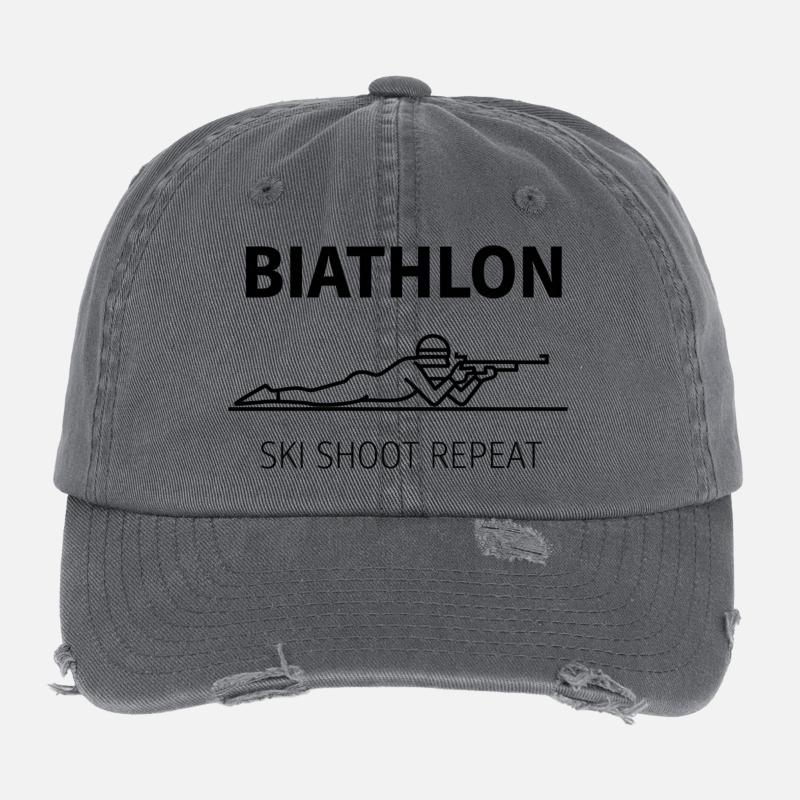 Biathlon Ski Shoot Repeat Design Wintersport Flexfit Vintage Destroyed Cap