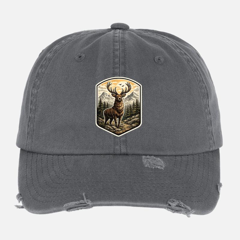 Deer in the mountains Flexfit Vintage Destroyed Cap