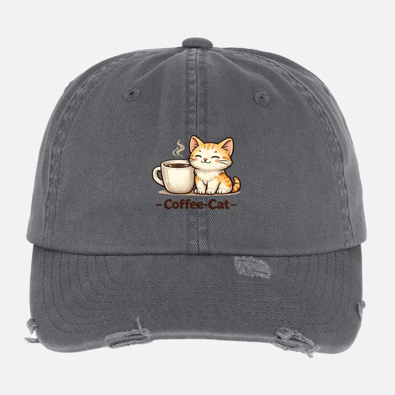 Kaffee-Kätzchen Illustration Flexfit Vintage Destroyed Cap