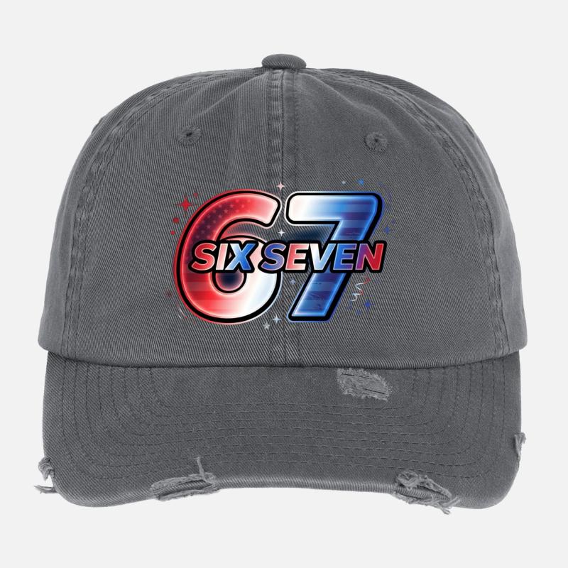 67 Neon – Rotes Blaues Sternen-Design Flexfit Vintage Destroyed Cap