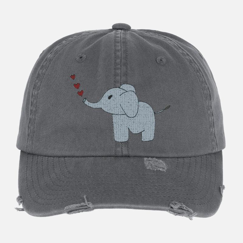Tissu éléphant avec cœurs Casquette vintage effet usé Flexfit