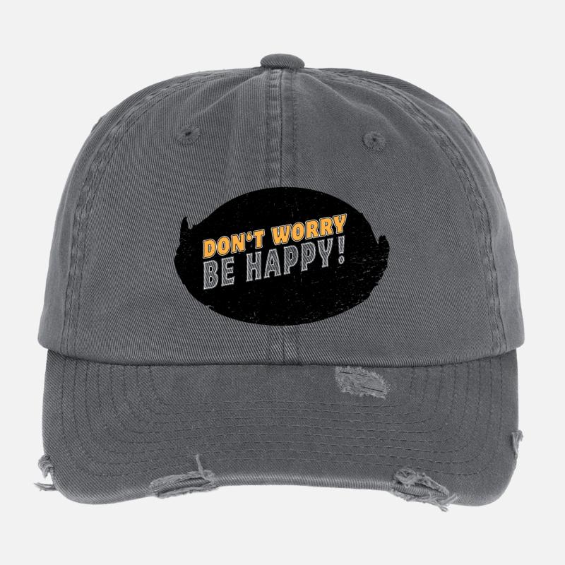NE VOUS INQUIÉTEZ PAS, SOYEZ HEUREUX dans un rond noir Casquette vintage effet usé Flexfit