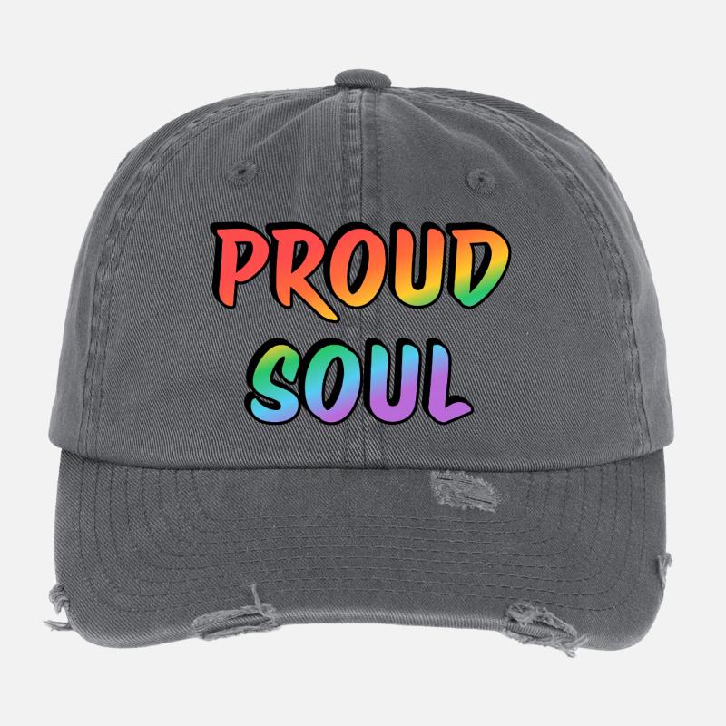 Stolze Seele Regenbogen Handschrift Typografie Flexfit Vintage Destroyed Cap