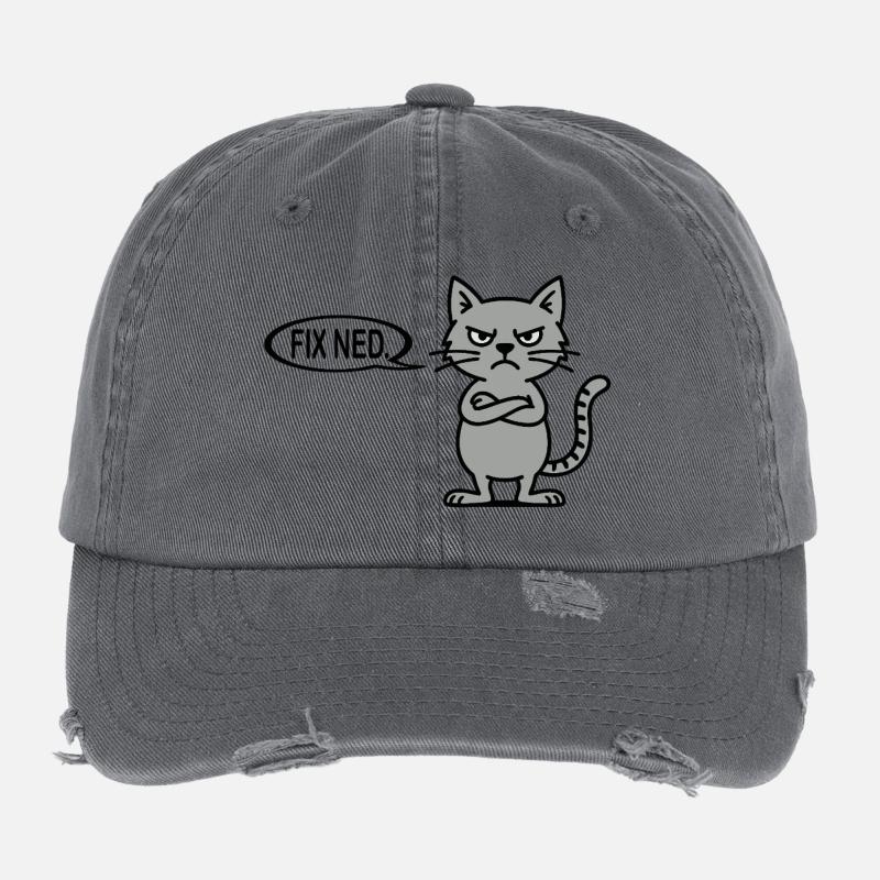 Wütende Katze mit Sprachblase - fix ned Dialekt Flexfit Vintage Destroyed Cap