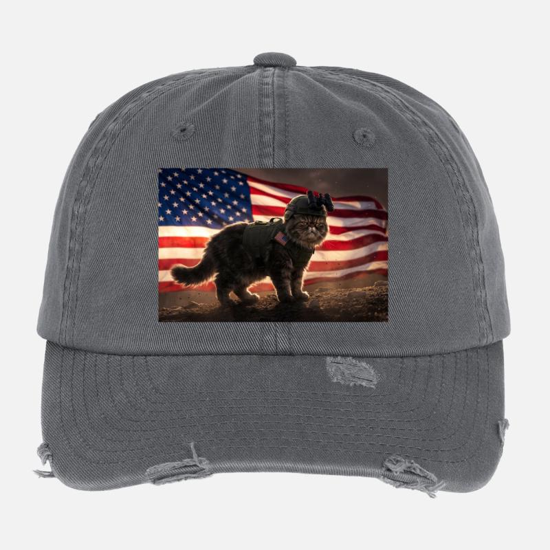 Katzenkrieger vor US-Flagge Flexfit Vintage Destroyed Cap