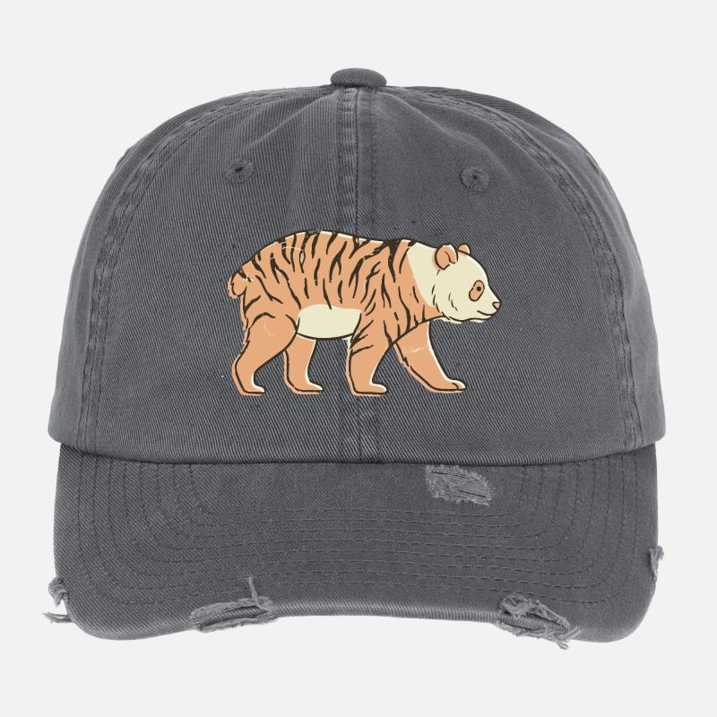 Panda-Streifen-Tigercreme Abgebildet Flexfit Vintage Destroyed Cap