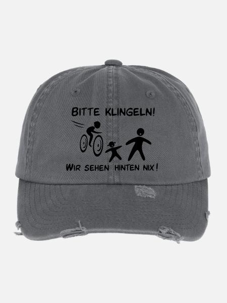 Bitte klingeln! Radfahrer-Hund - Flexfit Vintage Destroyed Cap - Dunkelgrau