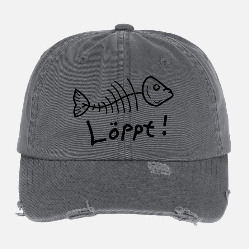 Fischgräte Löppt Läuft Plattdeutsch Flexfit Vintage Destroyed Cap