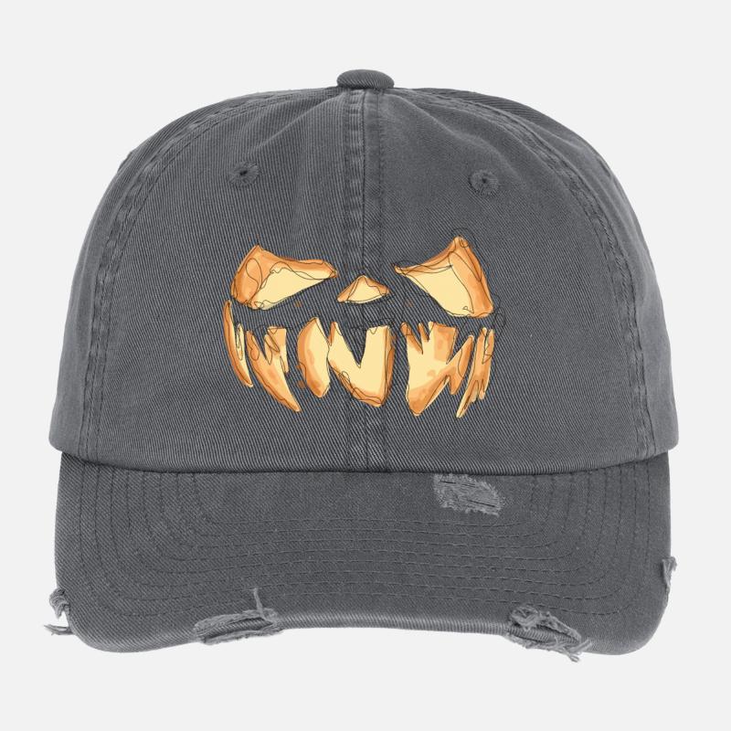 Visage de citrouille Halloween gribouiller Casquette vintage effet usé Flexfit