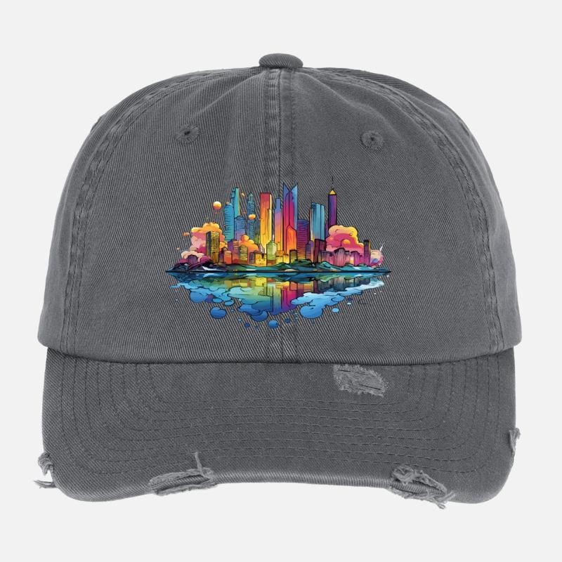 Bunte Skyline Reflektion Flexfit Vintage Destroyed Cap