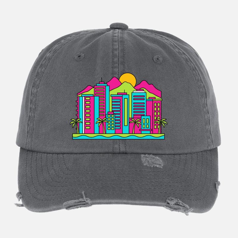 Sunshine Coast City Skyline Beach Modern Art Flexfit Vintage Destroyed Cap