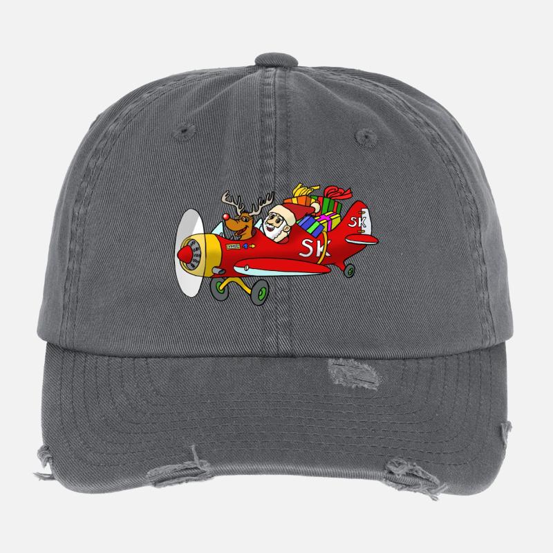 Santa on the plane Flexfit Vintage Destroyed Cap