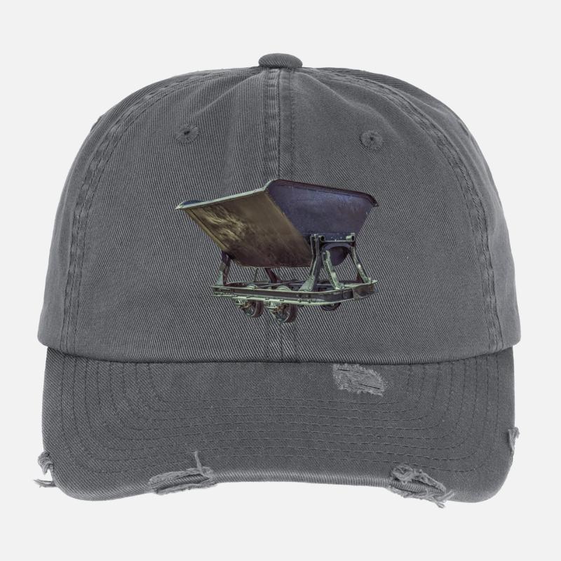 LORE CAR WAGON ERZWAGON MINING GLUECK ON LUCK Flexfit Vintage Destroyed Cap