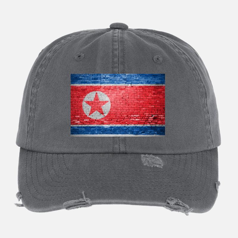 Drapeau de la Corée du Nord Graffiti sur mur de briques Casquette vintage effet usé Flexfit