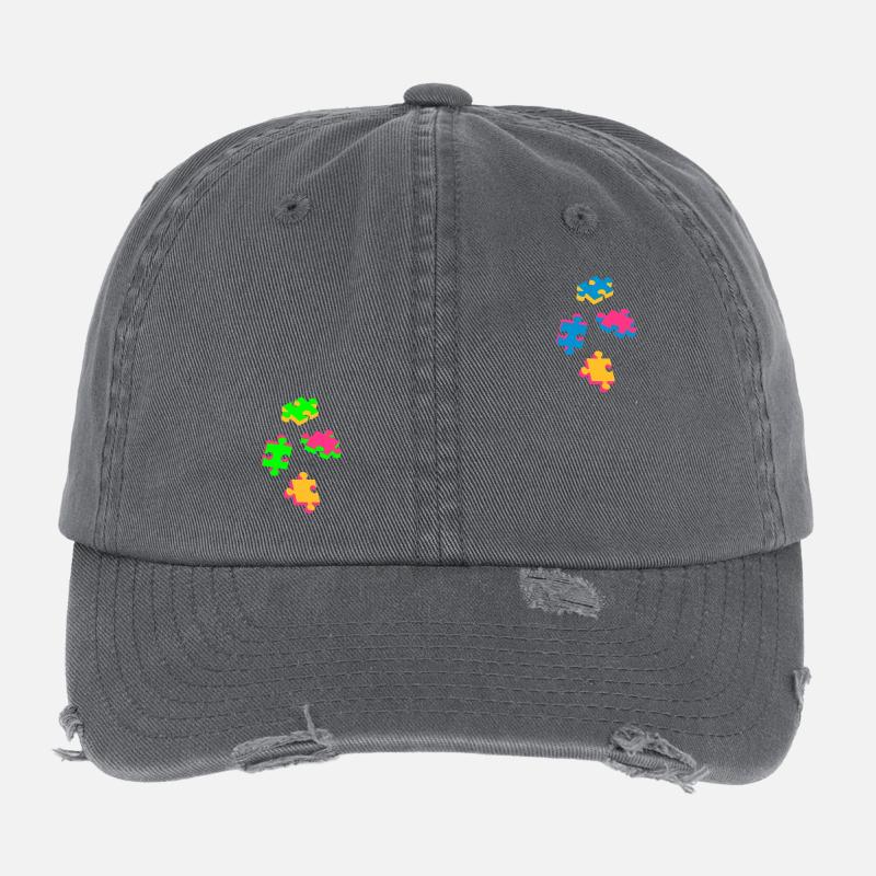 vier Puzzleteile - Flexfit Vintage Destroyed Cap - Dunkelgrau